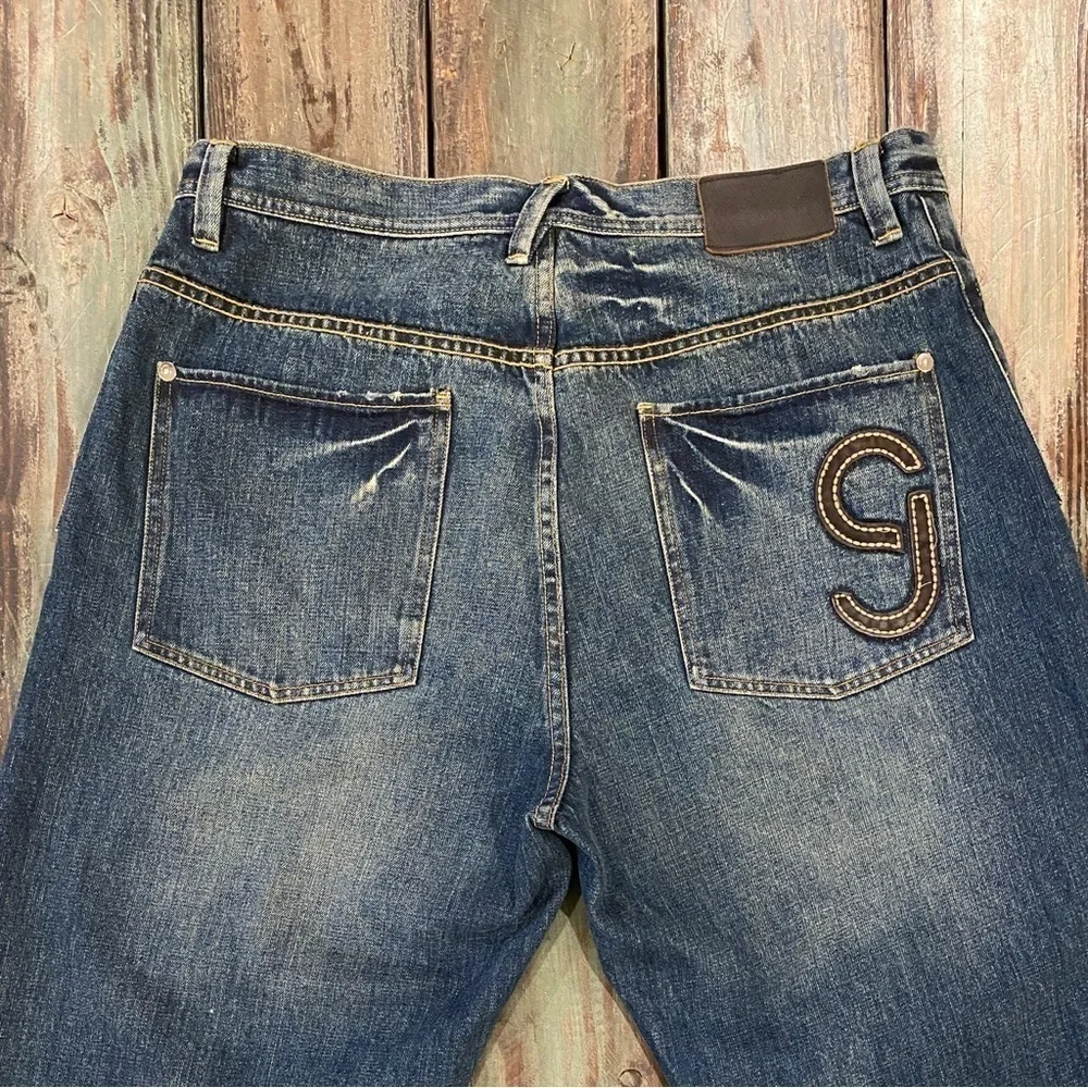 Sean John 36x32 VINTAGE Baggy Jeans Y2K Men’s Button Fly Logo Distressed